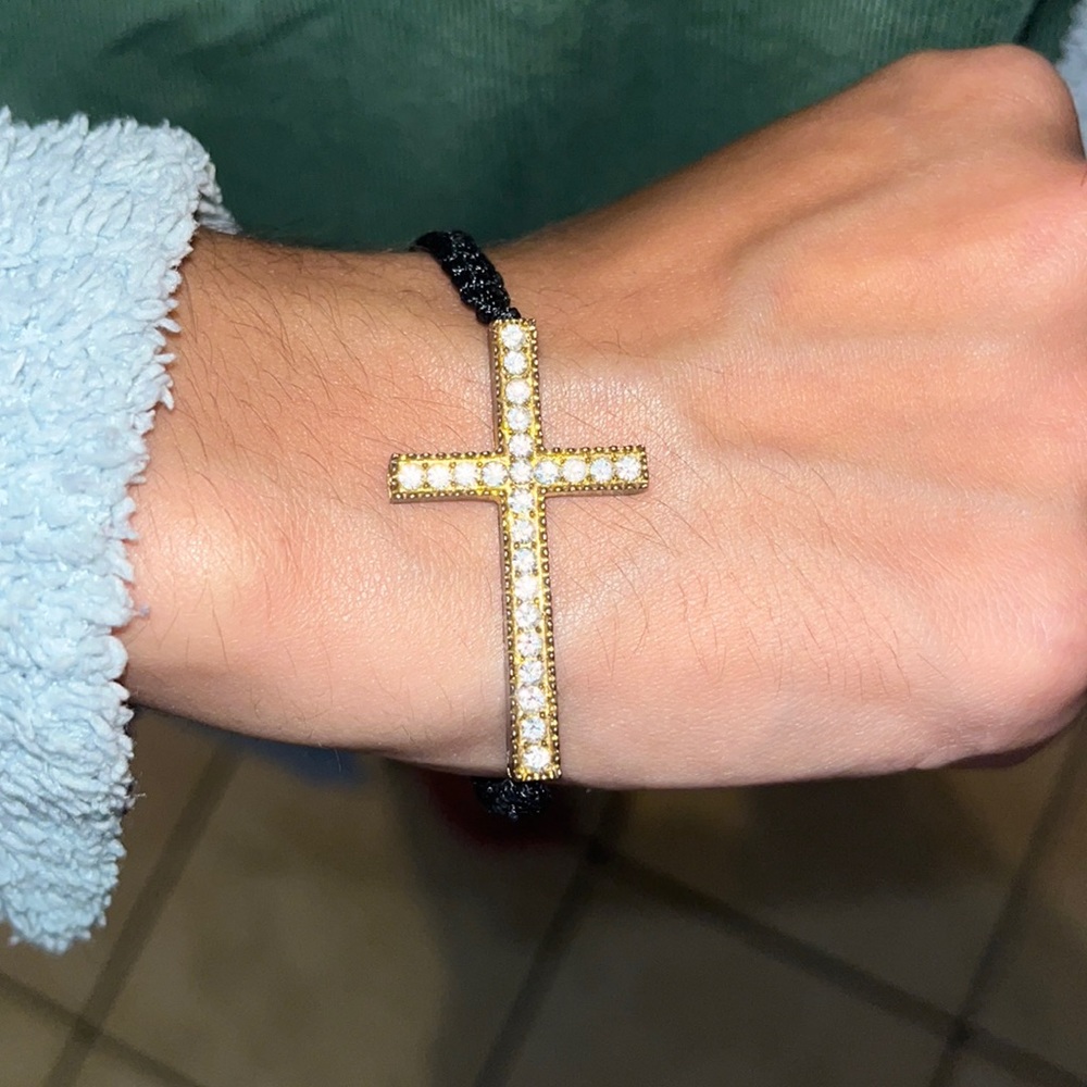 6 CTW Diamond Cross Bracelet Gold Tone CZ Statement - Picture 2 of 3